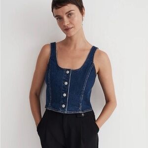 Madewell Denim seamed corset Button-Up Tank Top vest small 4
